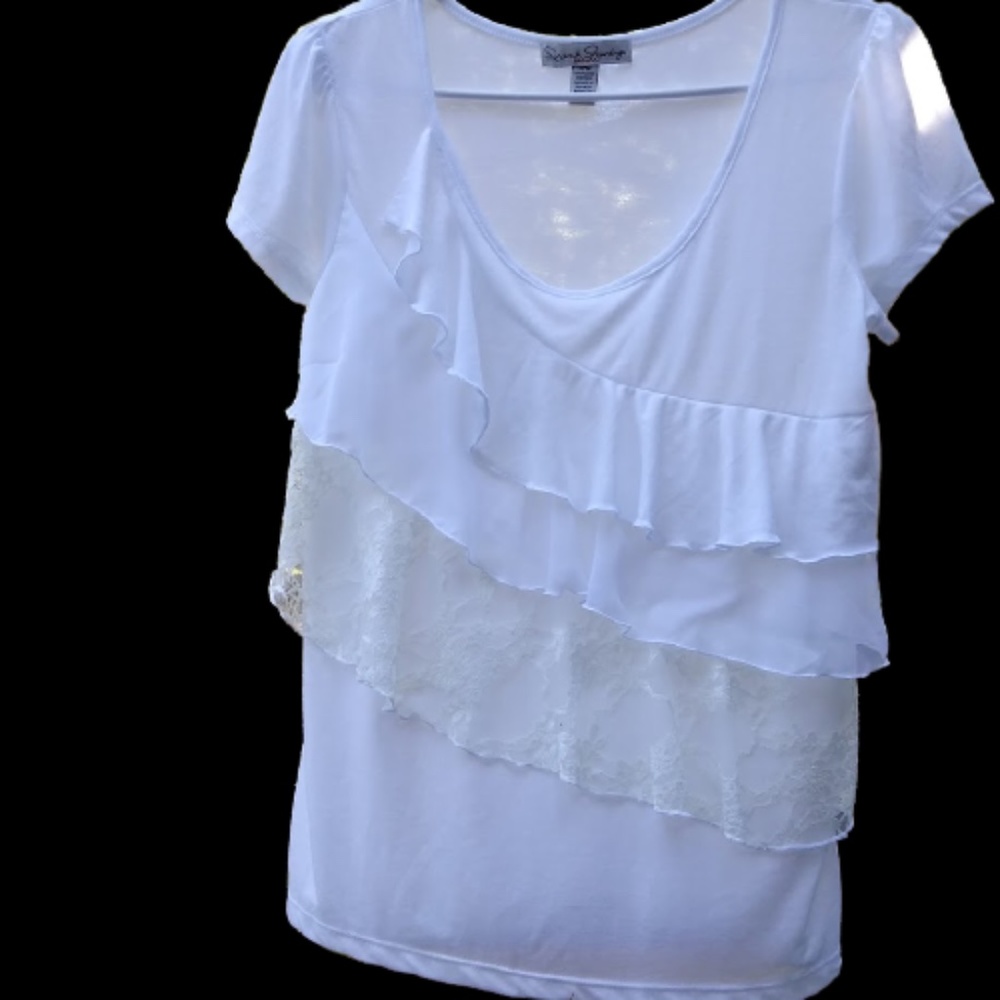 French Laundry Ruffled Sheer Tee Size MP - Picture 5 of 5